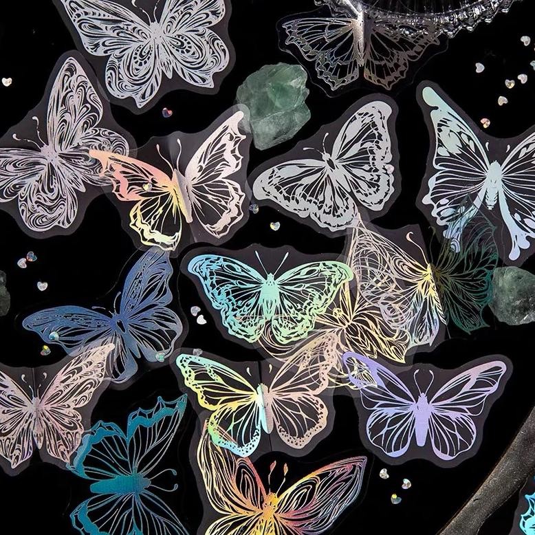 

45Pcs Cute Butterfly Moon Decorative Pvc Silver Stickers Scrapbooking Diy Label Diary Stationery Album Journal Planner