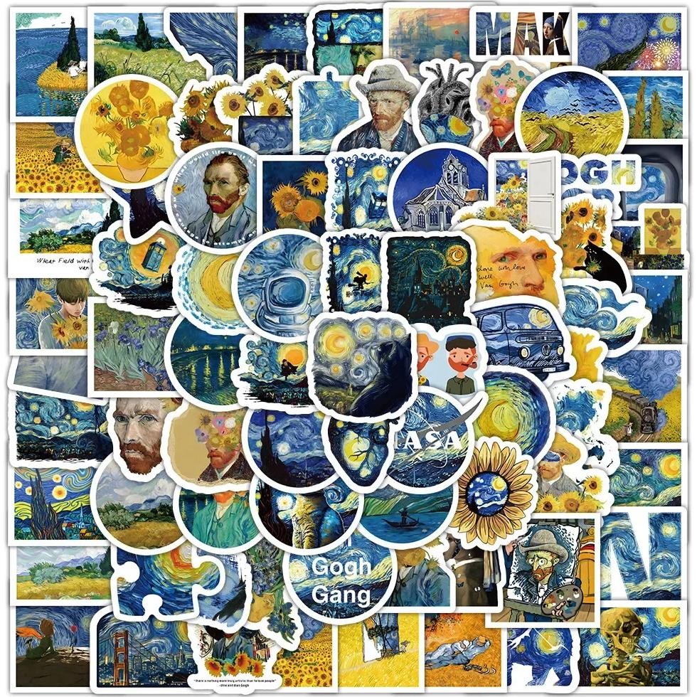 

100Pcs Van Gogh Cute Stickers Pack Aesthetic Stationery Supplies Lot Korean Paper Kawaii Office Teacher School Diary Decoration