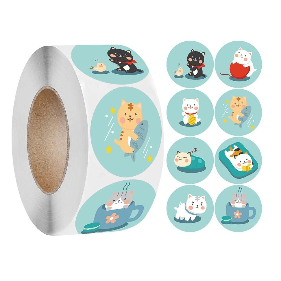 

100-500Pcs Lovely Cat Stickers Sealing Labels Reward Sticker For School Teacher Cute Animals Kids Stationery Sticker Gift Decor