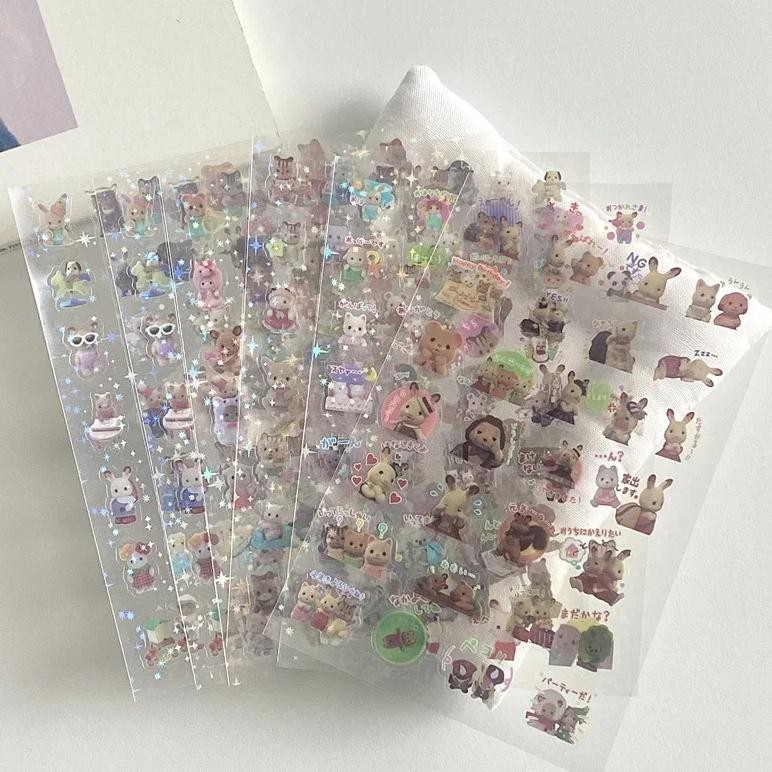 

6/8/10 Japanese Retro Cute Cartoon Forest Animal Sticker Pet Aesthetic Flash Film Diy Sticker Journal Scrapbook Phone Case Decal