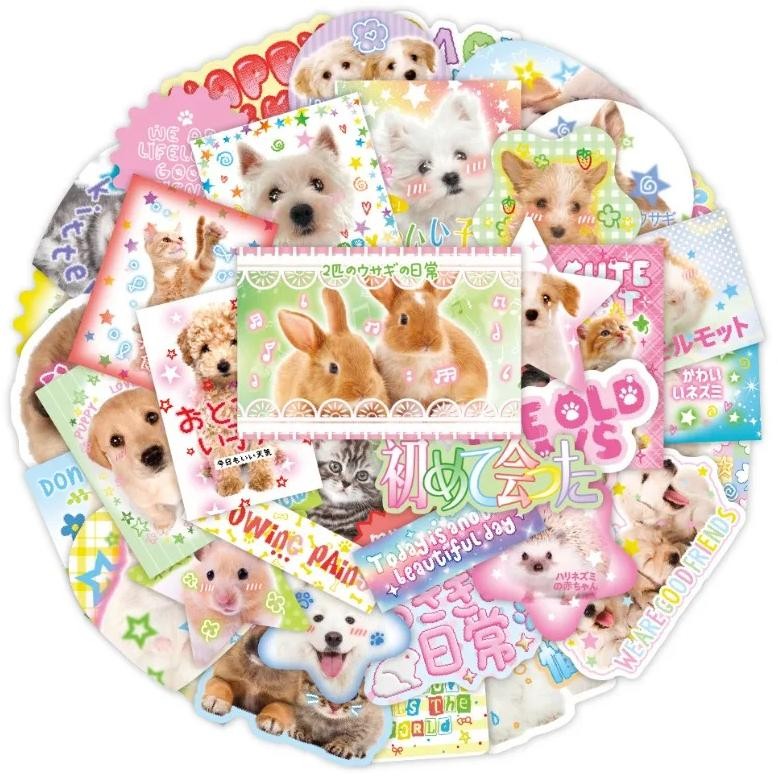

40Pcs Retro Cute Cartoon Scrapbook Sticker Kawaii Puppy Kitten Bunny Journal Sticker Diy Decor Stationery Phone Shell Sticker