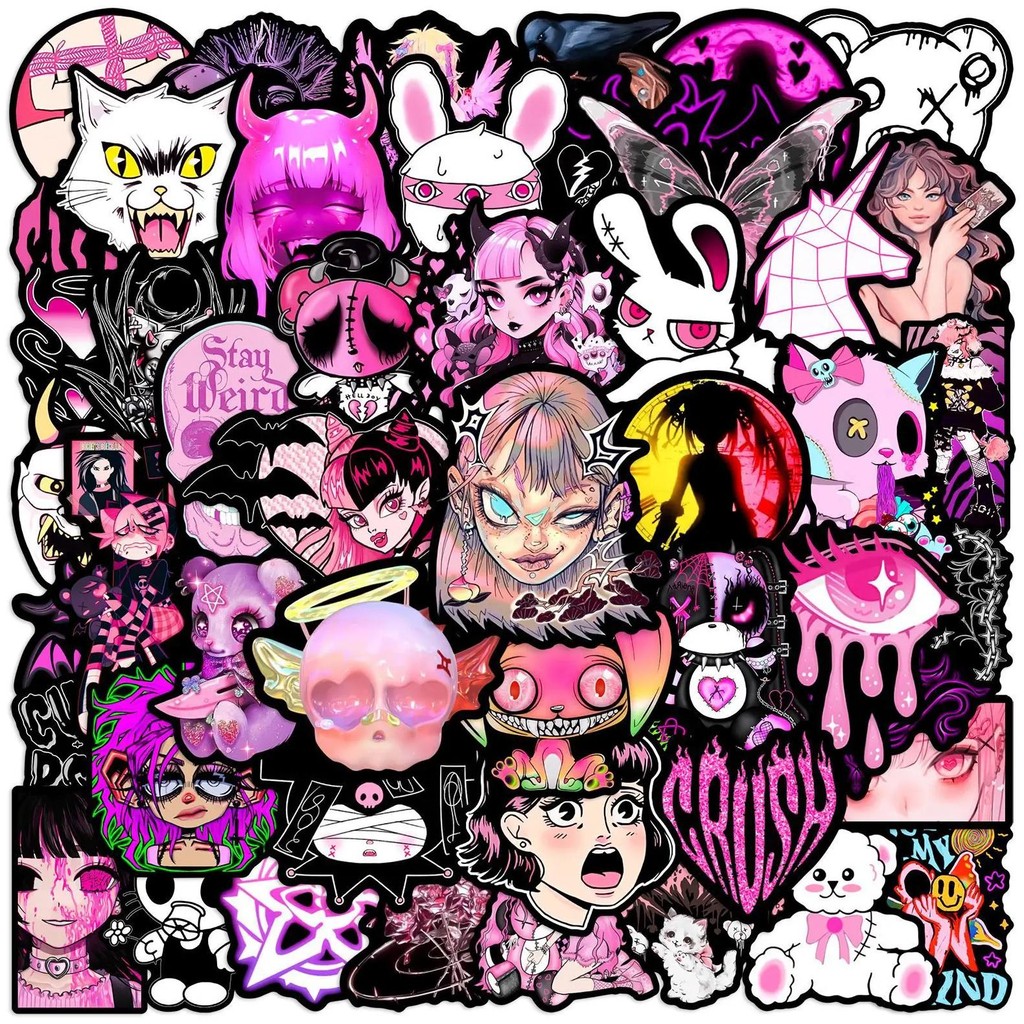 

10/25/50Pcs Pink Gothic Graffiti Stickers For Diy Scrapbooking Phone Laptop Suitcase Skateboard Motorcycle Helmet