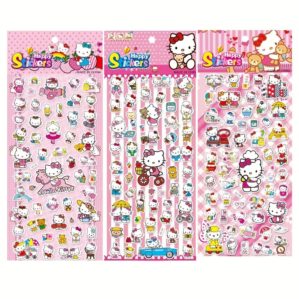 

Random 3Pcs Sanrio Kitty 3D Bubble Stickers Decoration Decal Cute Reward Puffy Sticker Stationery Supplies