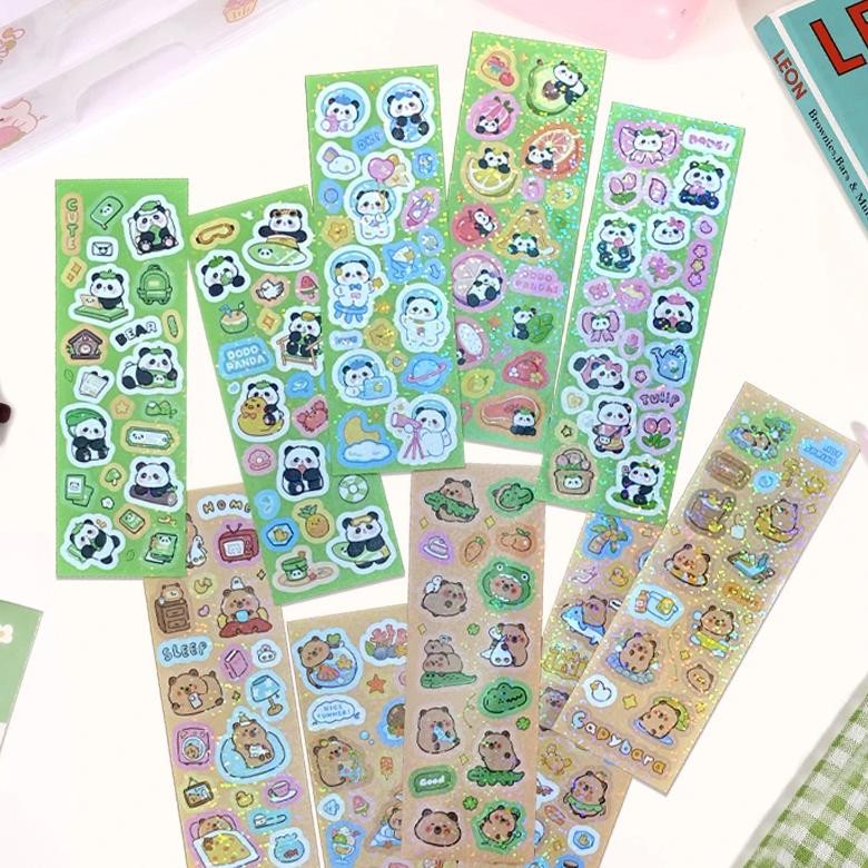 

10 Sheets Cute Panda Kapibala Stickers Cartoon Animal Capybara Diy Kawaii School Students Decoration Stationery Stickers Toys