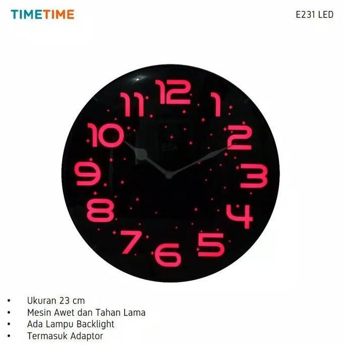 Jam Dinding Analog LED Backlight Minimalis Warna Hitam 23 cm