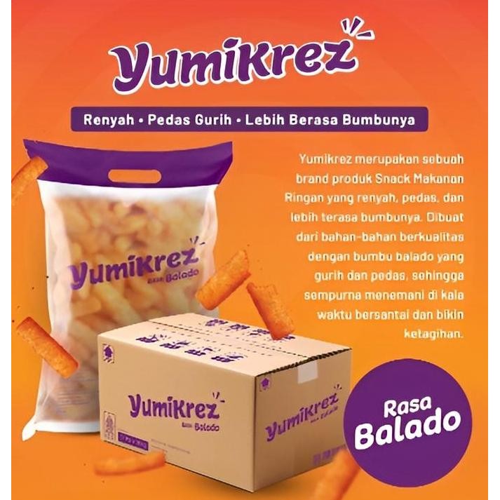 

Yumikrez Stick Rasa Balado 1 Karton Isi 12 Pcs Maximal 4 karton Camilan Pedas Gurih Renyah