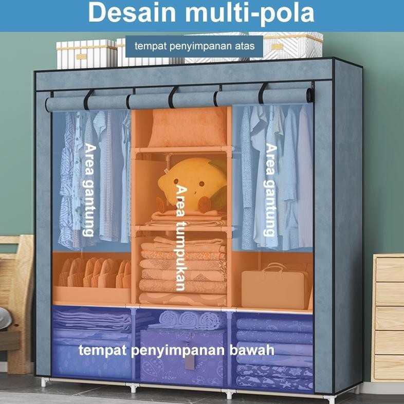 Lemari Pakaian Kain Lemari baju gantung Lemari portable 26MM Pipa Baja