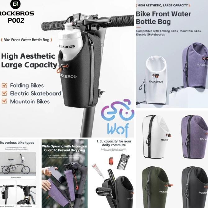 ''Terlaris" RockbrosP002TasBotolStangDepanSepedaLipatSeliE-Bike30110043BicycleFrontBagWaterBottleLig