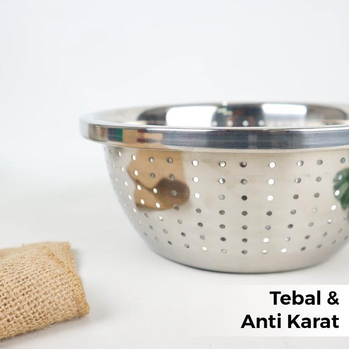 DM - BASKOM LUBANG 22 CM / BASKOM NASI LUBANG TANPA TUTUP / SARINGAN TIRISAN - BAHAN STAINLEES STEEL