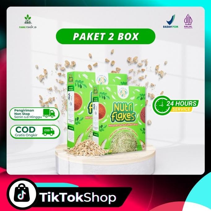 

Sereal Nutriflakes Paket 2 Box - Oatmeal BPOM dan Halal MUI - Minuman Sehat Umbi Garut Rendah Gula