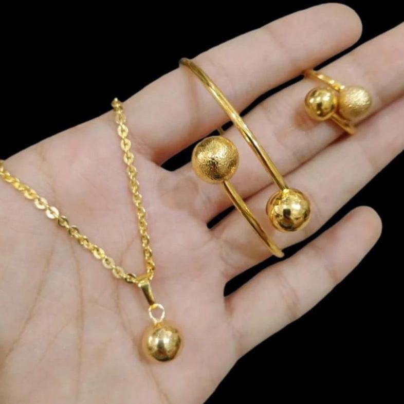 SET PERHIASAN WANITA,REMAJA TITANIUM MOTIF BOLA BOLA DiM