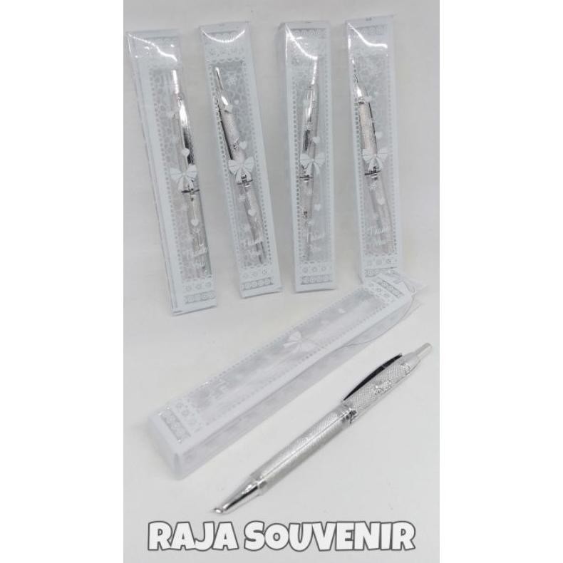 

ISI 50 PULPEN SILVER PERAK KEMAS MIKA BENING SOUVENIR PERNIKAHAN SOUVENIR ULANG TAHUN SOUVENIR UNIK DiM