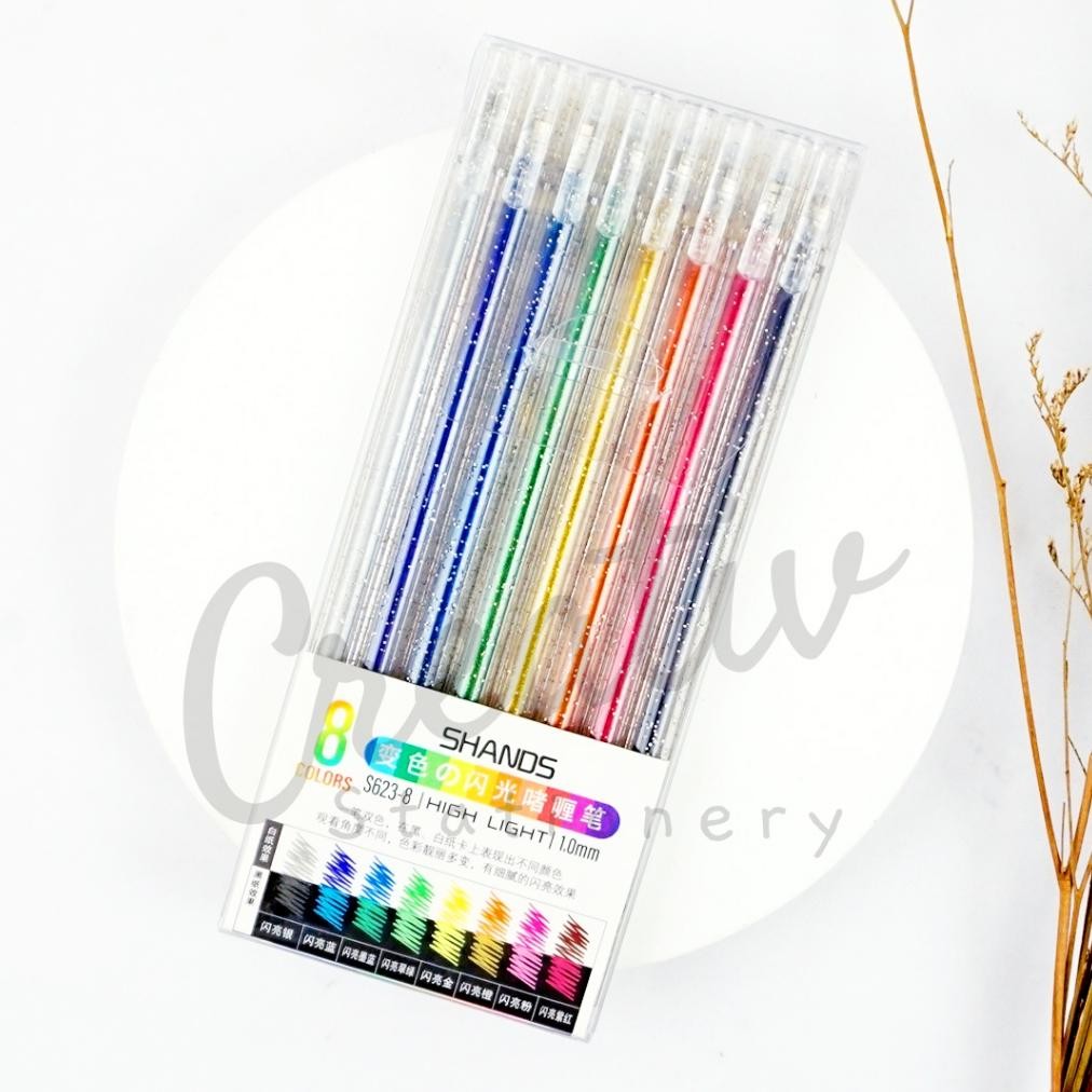 

SHANDS Glitter Gel Pen Series Set 8Pcs 12Pcs Pena Berkilau DiM