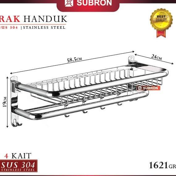 Subron Sus 304 Rak Dinding Kamar Mandi 4 Kait Tempat Penyimpanan Handuk Baju Multifungsi Stainless S