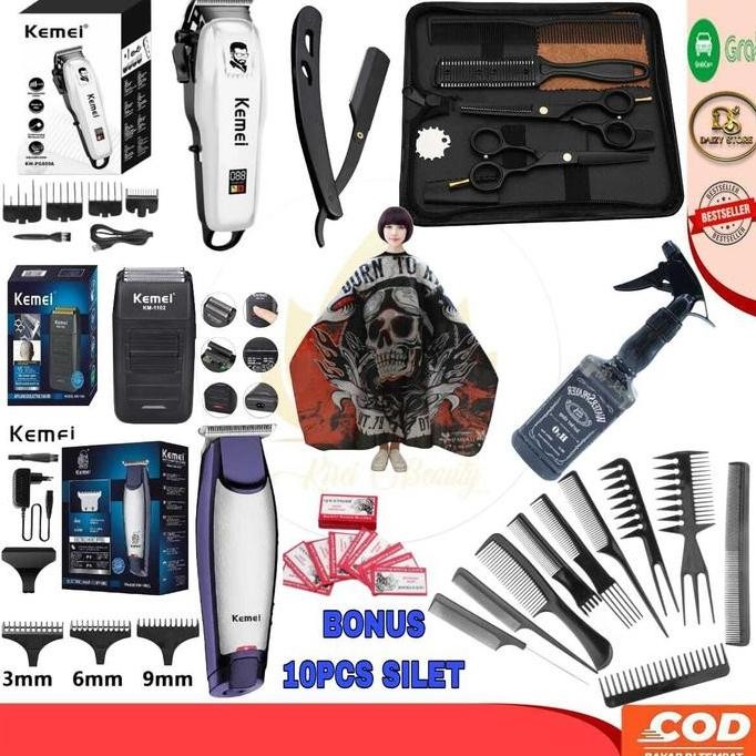 FULLSET PAKET MESIN CUKUR BARBERSHOP SATU SET GUNTING CUKUR BARBERSHOP Sisir Razor