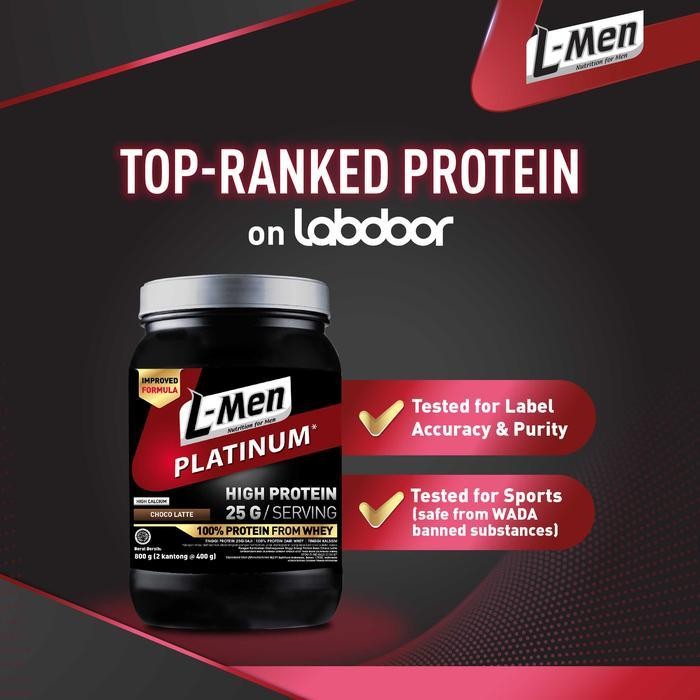 L-Men Platinum Kacang Hijau 800Gr 1,7Lbs - 25G Whey Protein - 21 Serving - 5,9G Bcaa Dilengkapi Crea