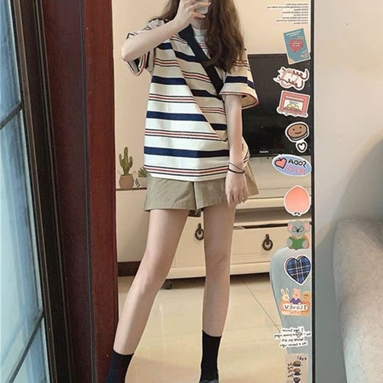 Celana Pendek Lengan Pendek Fashion Longgar Gaya Korea