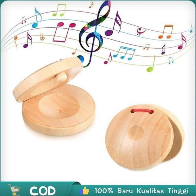 2Pcs Alat Musik Kastanyet Kayu Alat Musik Perkusi Wood  Kastanyet Castanyet Kayu Alat Bantu Untuk Te