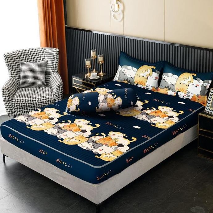 sprei wateroof 180x200 plus sarung bantal dan guling merk texania
