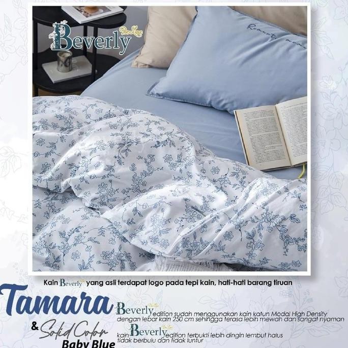 Sprei Katun Halus Beverly Tamara Floral Flower Bunga Simple Baby Blue Biru Putih Optik White Bed She
