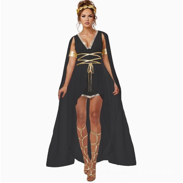 Medieval Costume Ancient Greek Goddess Halloween Costume Cleopatra Athena Long Cape Dress