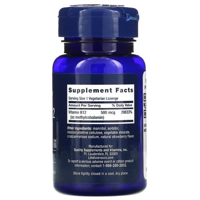 LIFE Extension Vitamin B12 methylcobalamin 500 mcg 5 mg 60 100 lozenge