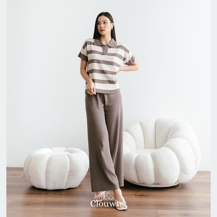 CLOUWNY Setelan Baju Celana Wanita Minjoo Stripes Set Premium Knit