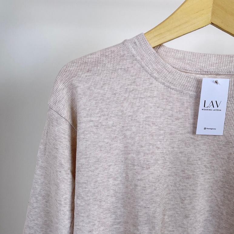 Viral Lavena Clara Knit Blouse / Waffle Knit / Atasan Lengan Panjang Balon / Kaos Lengan Panjang Wan