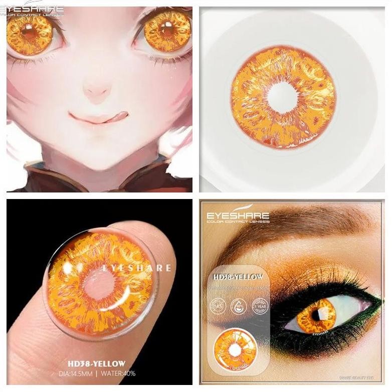 Ct_C1077 Softlens Cosplay Gojo Satoru Warna Biru Cerah Dan Himeko Warna Orange / Oren / Emas 14.5Mm 