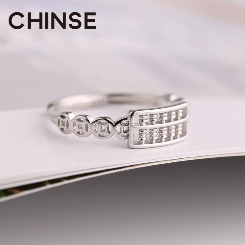 Colorful S925Sterling Silver Ruyi Abacus Ring for Women Unique Personality Wealth Coin Index Finger 