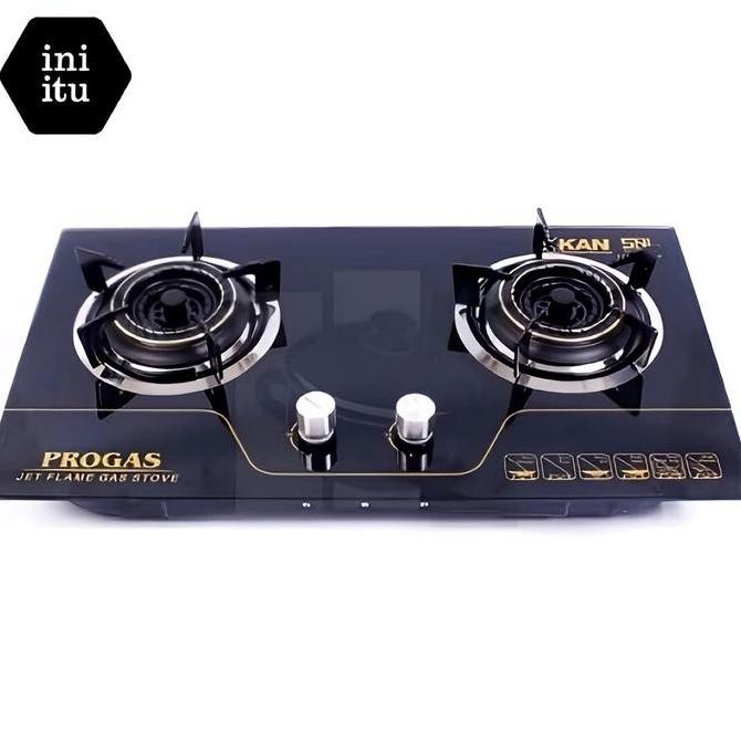 [ Progas ] Kompor Gas Kaca / Tanam Progas 2 Tungku - Full Burner