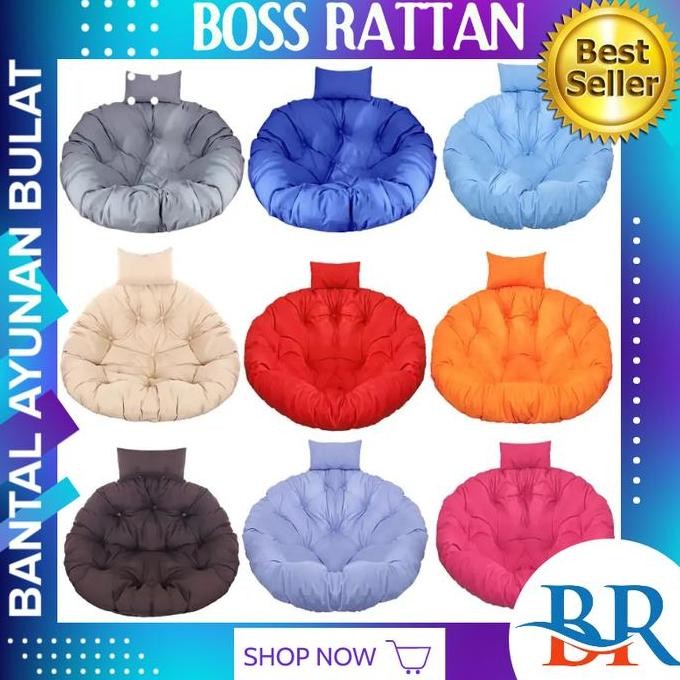 [LAOUT] BANTAL KURSI AYUNAN BULAT ROTAN SINTETIS GANTUNG BESI GANTUNG MURAH
