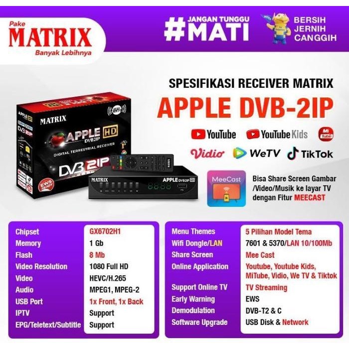 Set Top Box Matrix Apple Dvb2Ip Lan Utp Kabel Data Stb Merah Antena Original Dan Terpercaya