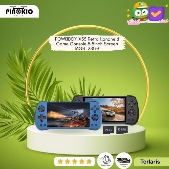 Terlaris Powkiddy X55 Retro Handheld Game Console 5.5Inch Screen 16Gb 128Gb