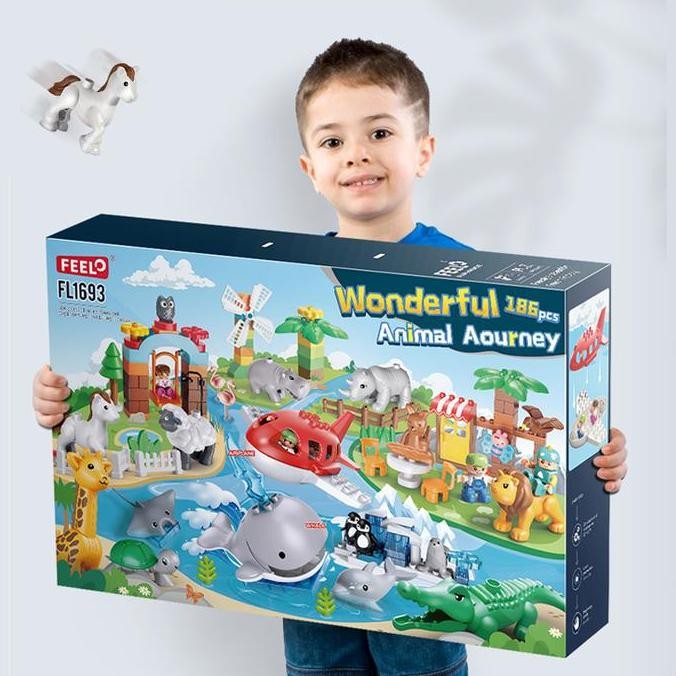 Feelo 186 Pcs Animal Building Block Mainan Edukasi Susun Balok Brick PEM