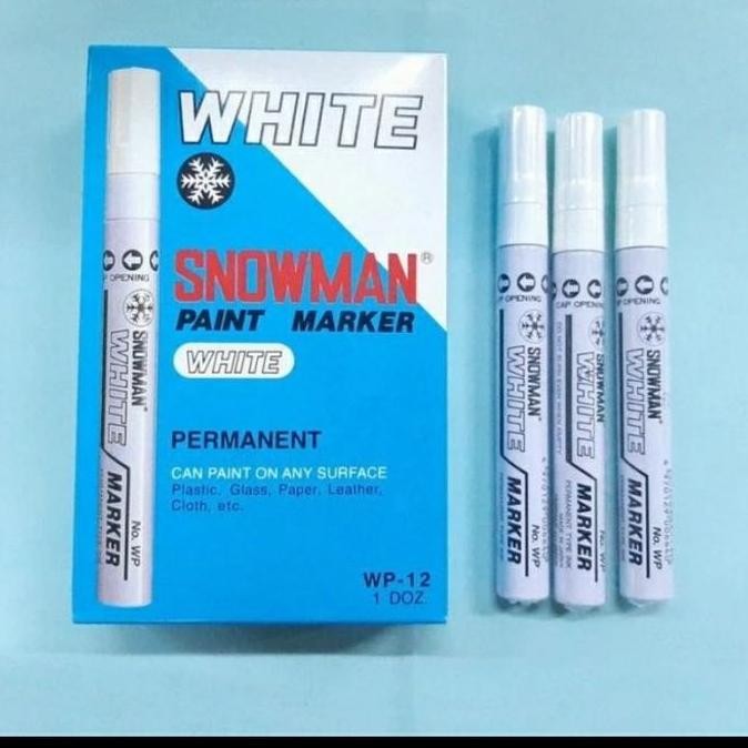 

Spidol Snowman Putih Original Perpack / Paint Marker White / Spidol Putih Permanent Medium Tip Wp-12 / Spidol Snowman Silver Sp-12 / Spidol Snowman Gold Gp-12/ Spidol Snowman Hitam Cp-12 Co