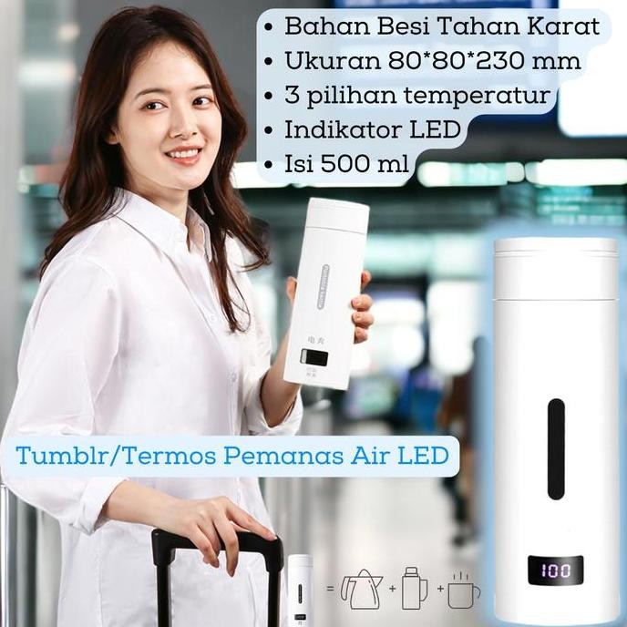 LED Thermos Tumbler Teko Pemanas Air Portable Elektrik Thermal Listrik Minuman Stainless