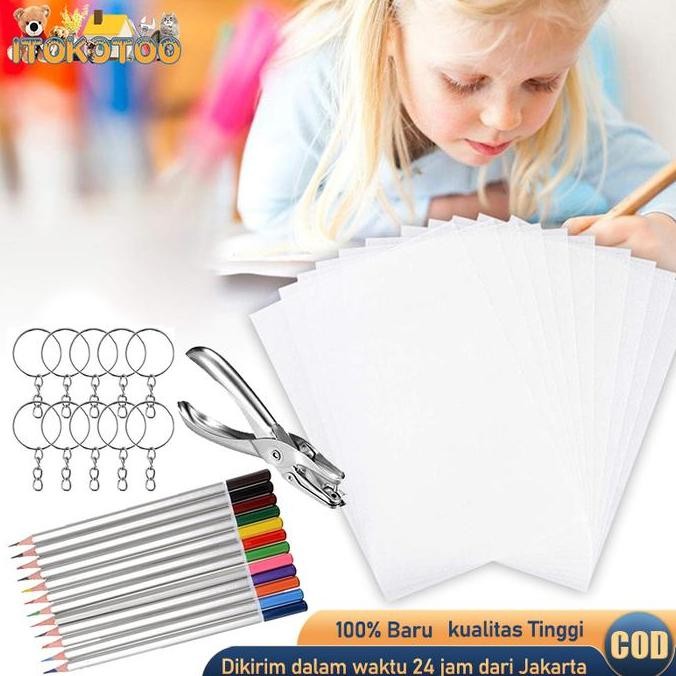 Set Diy Shrinky Dink Plastic Shrink Dink Craft Kertas Heat Shrink