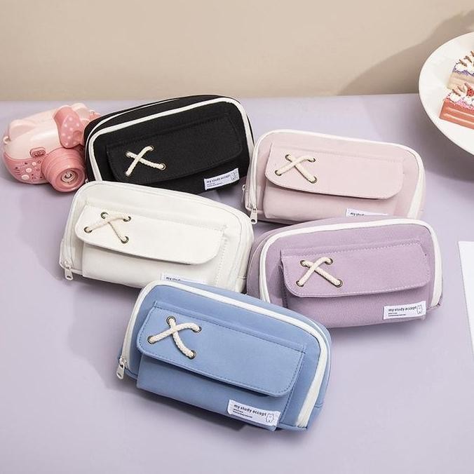 

Mmm-Cod Tempat Pensil Model Pita Silang Kotak Pensil Tali Rami Ritsleting Ganda Bahan Kanvas Pouch Tempat Alat Tulis Perlengkapan Sekolah Kantor Dua Sisi Resleting (Beli Lokal) Stationery Co