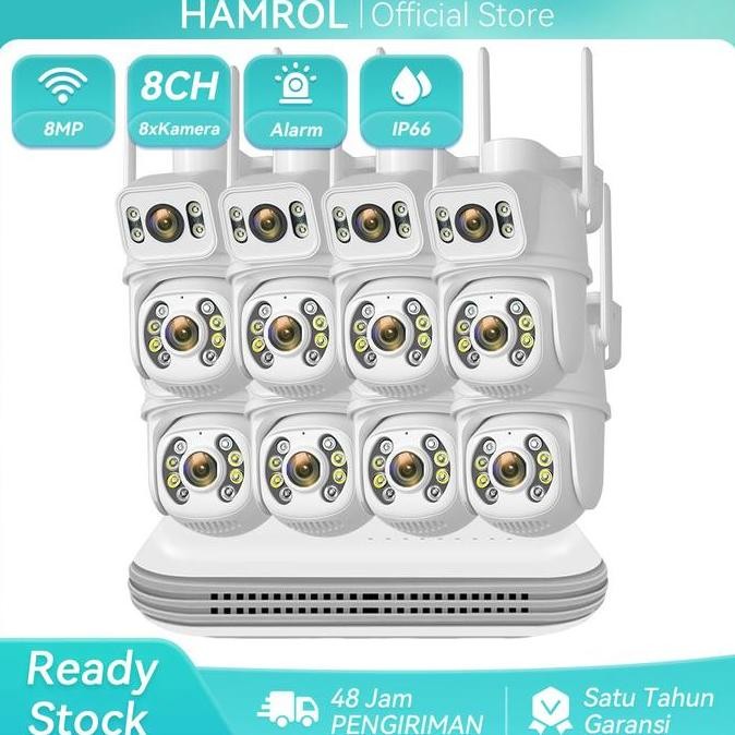 HARGA DISC - Hamrol Paket CCTV 8 Channel 8 Kamera 8MP PTZ Tahan Air+NVR Nirkabel Wifi Camera cctv  o