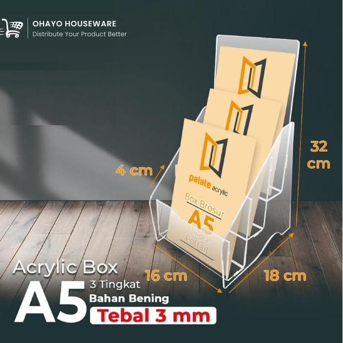

Akrilik Kotak Brosur 3 Tingkat / Acrylic Brochure Box / A5 Co