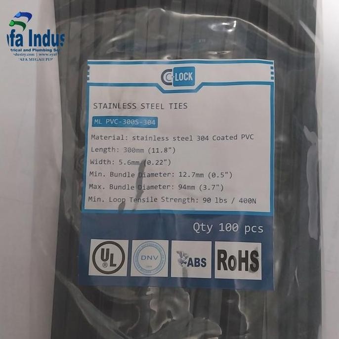 

Kabel Cable Ties Stainless Pvc Coated C-Lock 5,6 300Mm Ss304 Co
