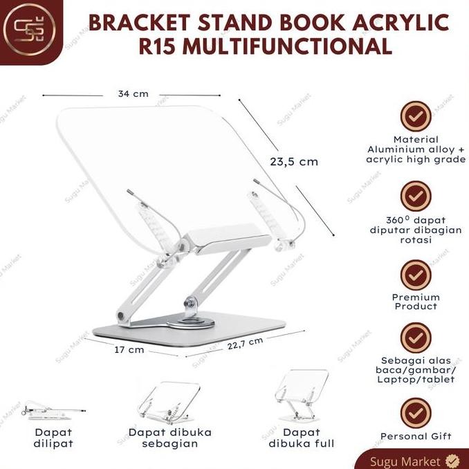 

Penyangga Buku Akrilik R15 Book Stand Reading Holder Ipad Tablet 360 Co
