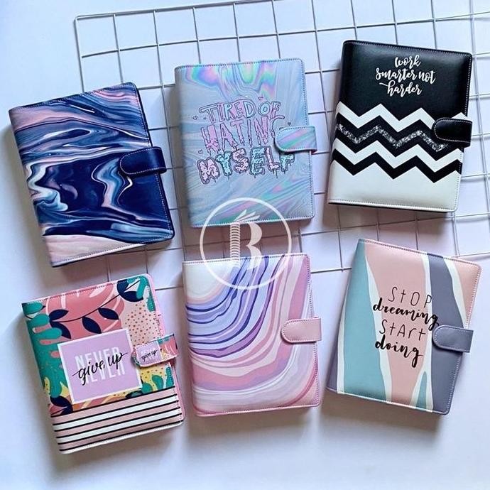 

Bindermu Binder New 03 Printing Quotes Marble Holographic Motif Kulit 20Ring A5 26Ring B5 6Ring A6 Co