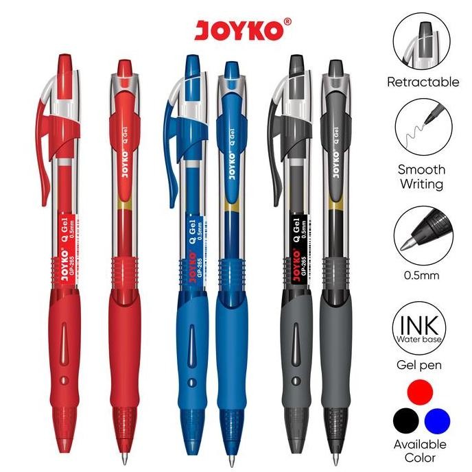 

JOYKO GEL PEN QGEL BLACK BLUE RED PENA PULPEN JOYKO CETEK HITAM BIRU MERAH Q-GEL GP-265 LUSIN [12PCS] Stationery