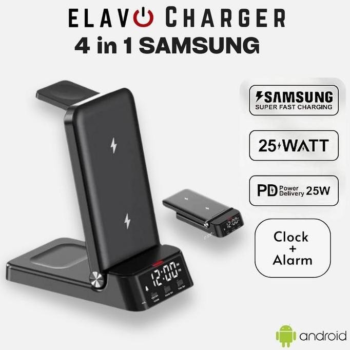 Elavo 25W Fast Charging Komatibel Untuk Galaxy Watch Series Active 1 2 3 4 5 6 Pro Classic Jam Tanga