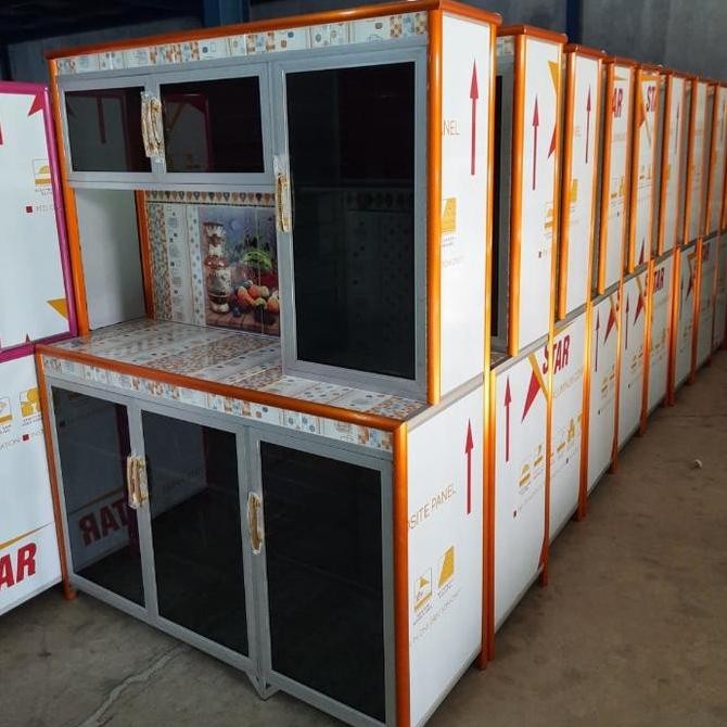 Lemari / rak piring 3 pintu aluminium JUMBO kaca riben GT