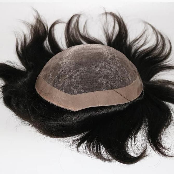 Toupee Pria Rambut Palsu 100% Asli Rambut Manusia