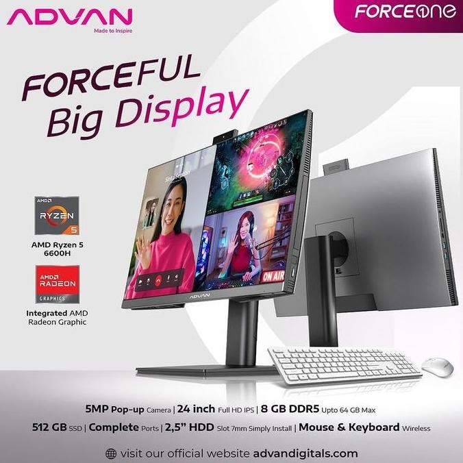 Advan All In One Pc Amd Ryzen 5 6600H 512Gb 8Gb 24 Inch Fhd Ips Windows 11 Advan Forceone Amd Ryzen 