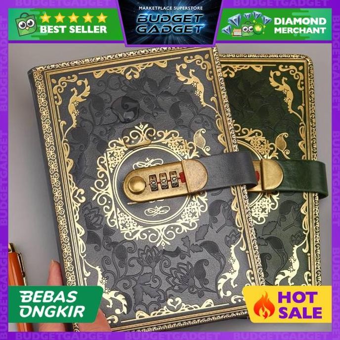 

READY Buku Jurnal Leather Notebook Diary A5 200 Halaman with Lock Kunci Kode Luxury Gift Souvenir - JJ-33 NEW